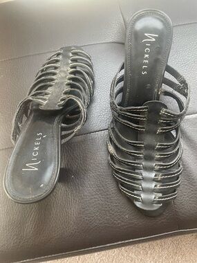 Nickels Black Multi-Strap Slide Mules